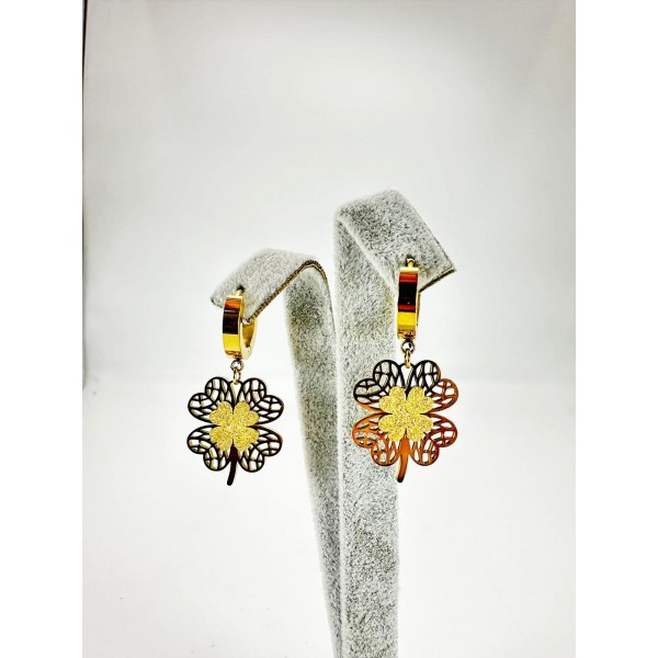 Gold Simli Yonca Küpe